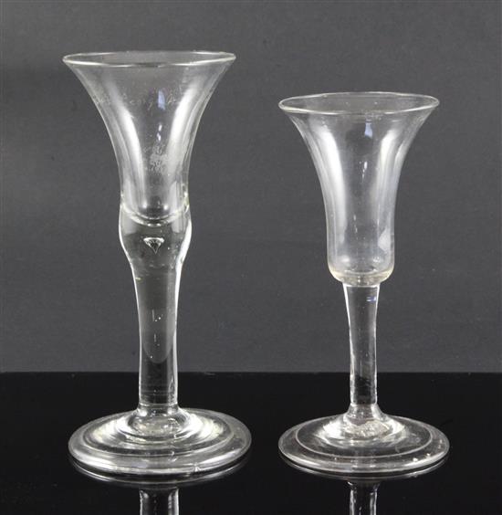 Two drinking glasses, c.1740, 19cm & 17cm
